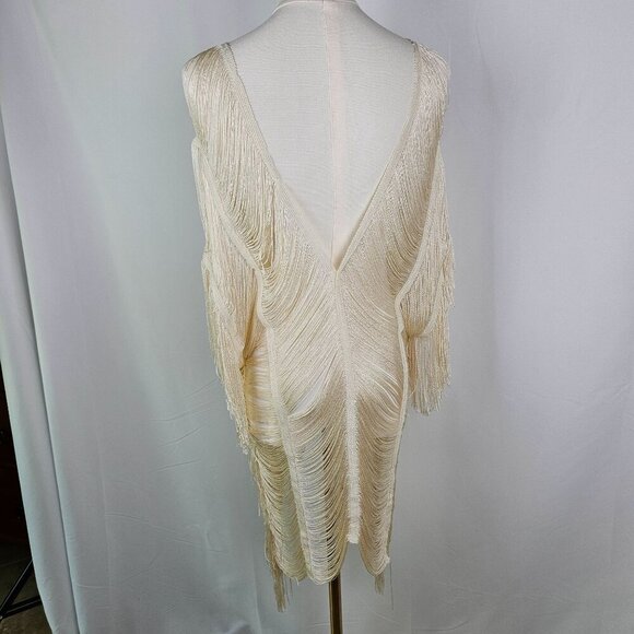 Trending Fringe Layered Ivory Sheer Open Front Kimono Shawl Cover Up Top Sexy - Picture 8 of 10